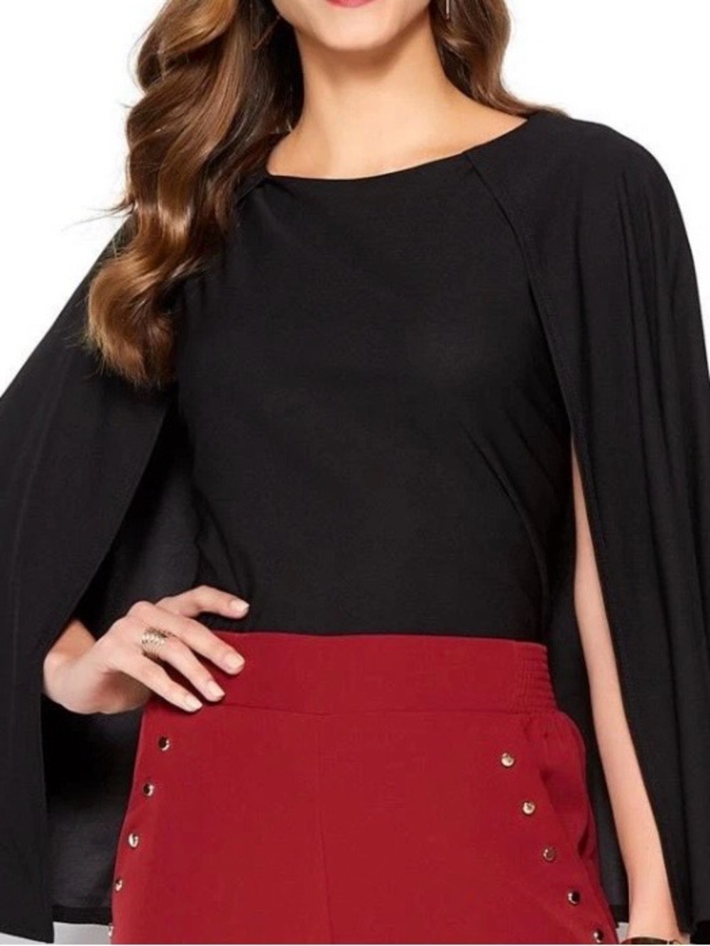 NWT IMAN Capelet XXXL Black Draped Cascade Sleeve Tunic Top